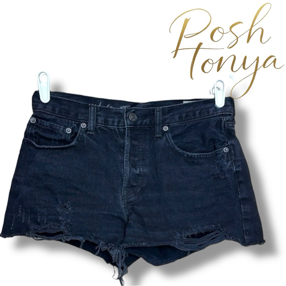 We The Free Black Denim Distressed Jean Shorts  Size 27 Y2K Streetwear Casual